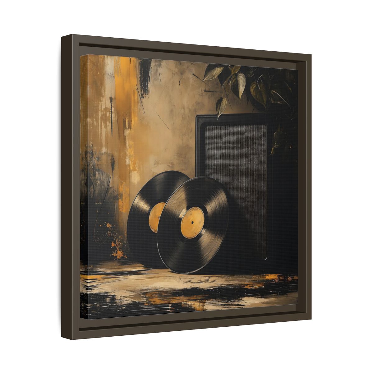 Side Mockup 29. Retro Vinyl Records Still Life shown as framed canvas print