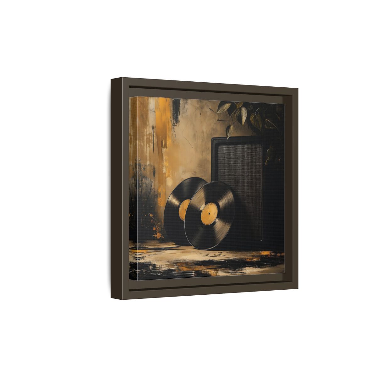 Side Mockup 20. Retro Vinyl Records Still Life shown as framed canvas print