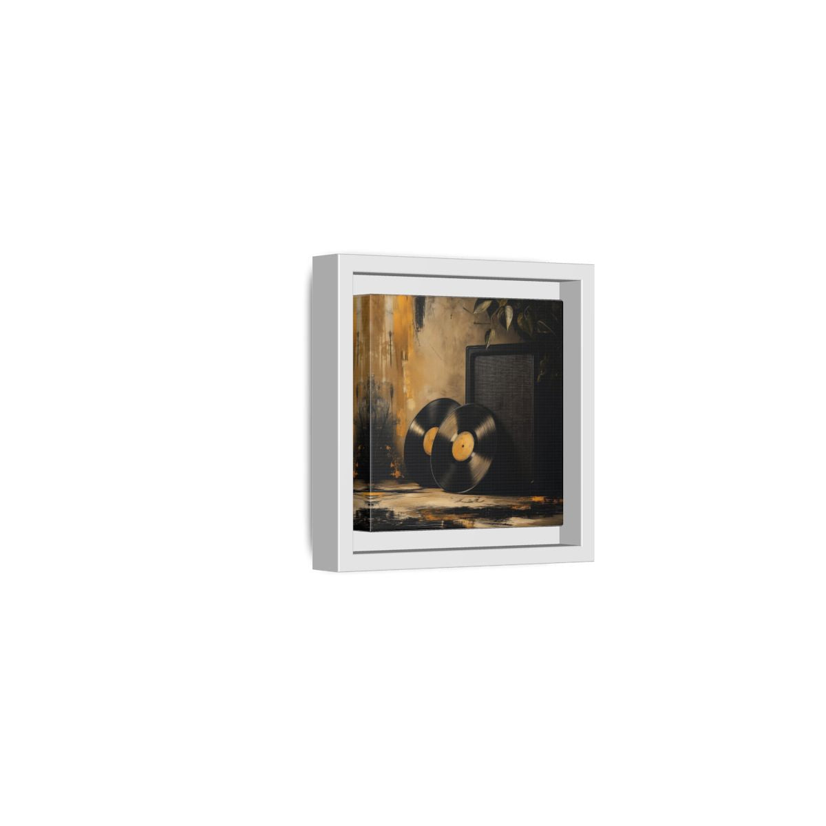 Side Mockup 22. Retro Vinyl Records Still Life shown as framed canvas print