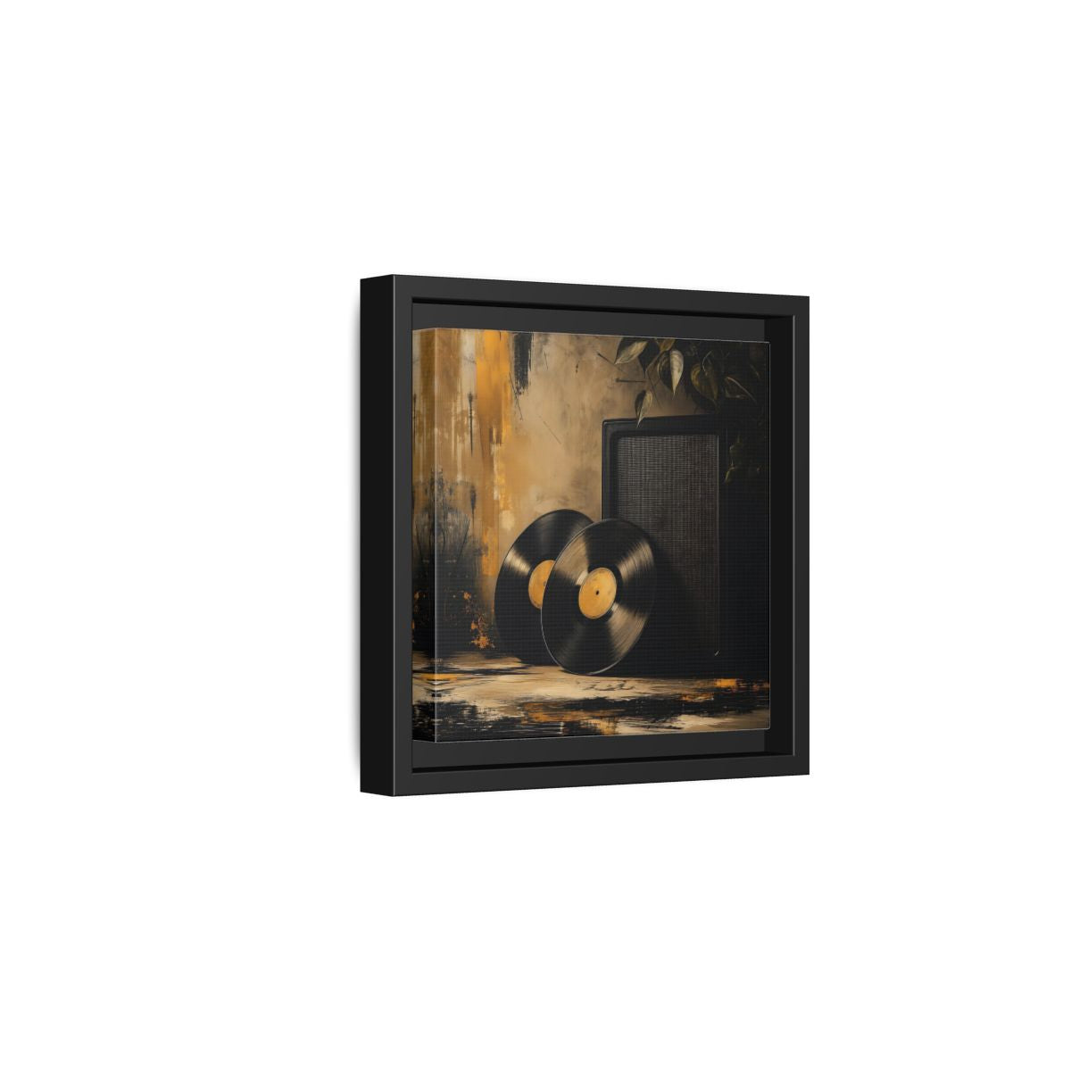 Side Mockup 3. Retro Vinyl Records Still Life shown as framed canvas print