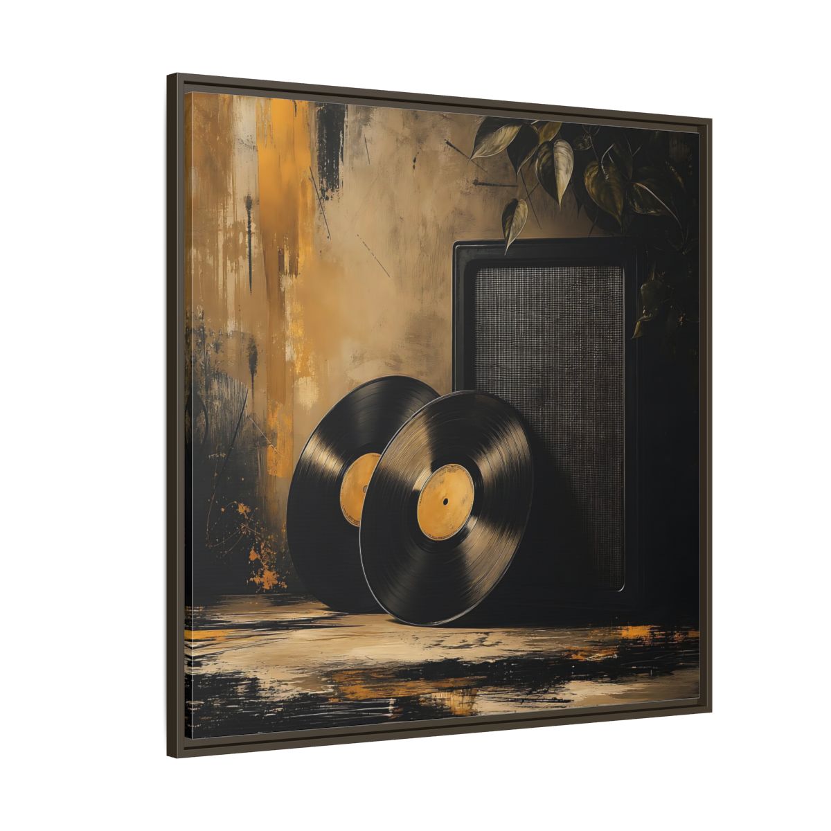 Side Mockup 5. Retro Vinyl Records Still Life shown as framed canvas print