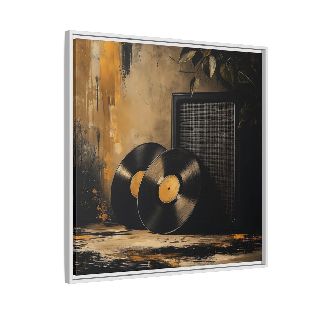 Side Mockup 7. Retro Vinyl Records Still Life shown as framed canvas print
