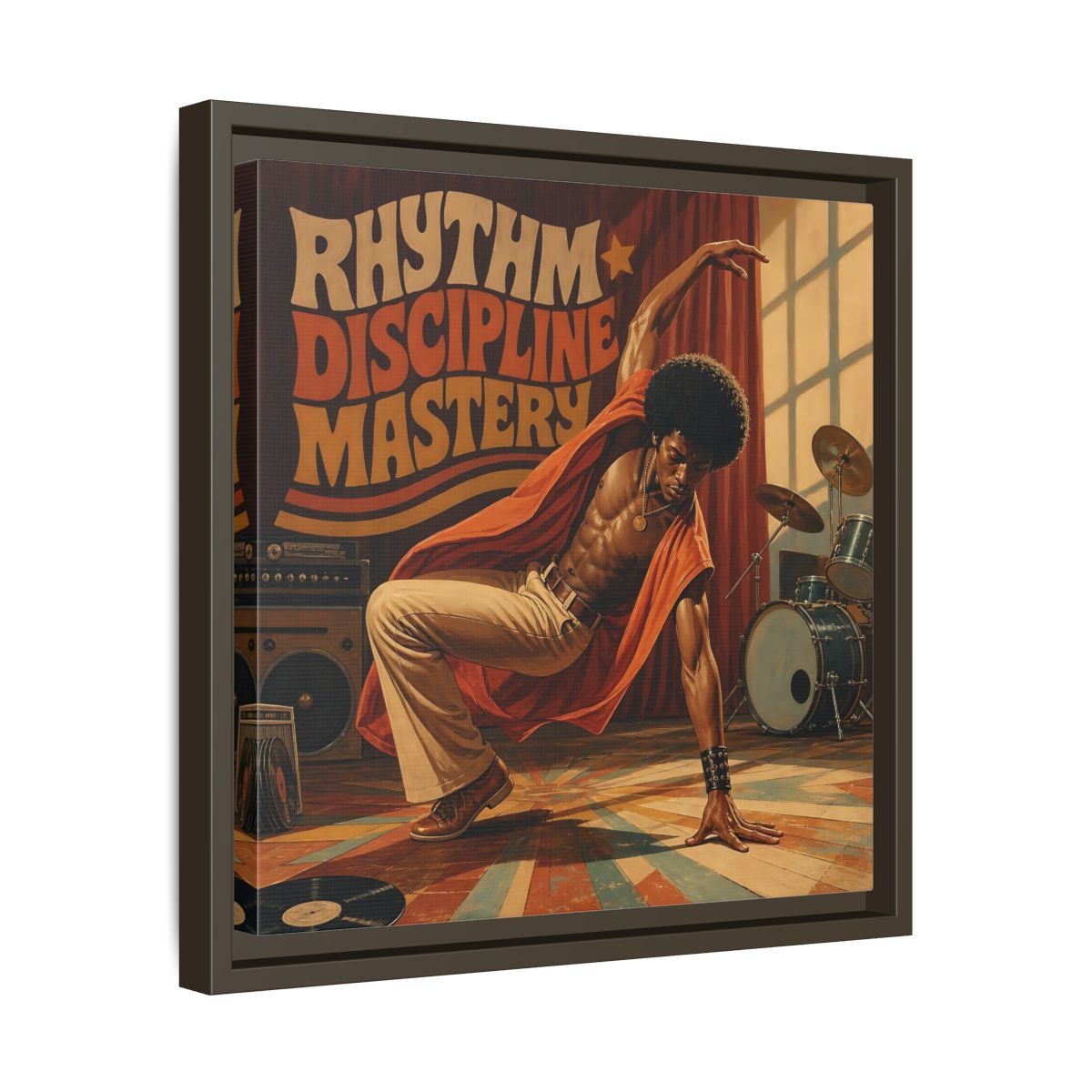 Side Mockup 29. Rhythm Discipline Dancer shown as framed canvas print
