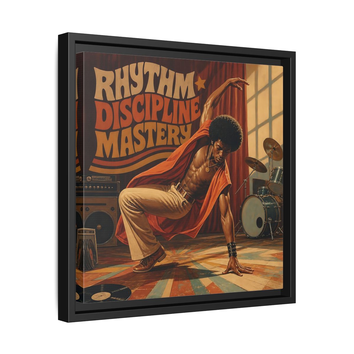 Side Mockup 32. Rhythm Discipline Dancer shown as framed canvas print