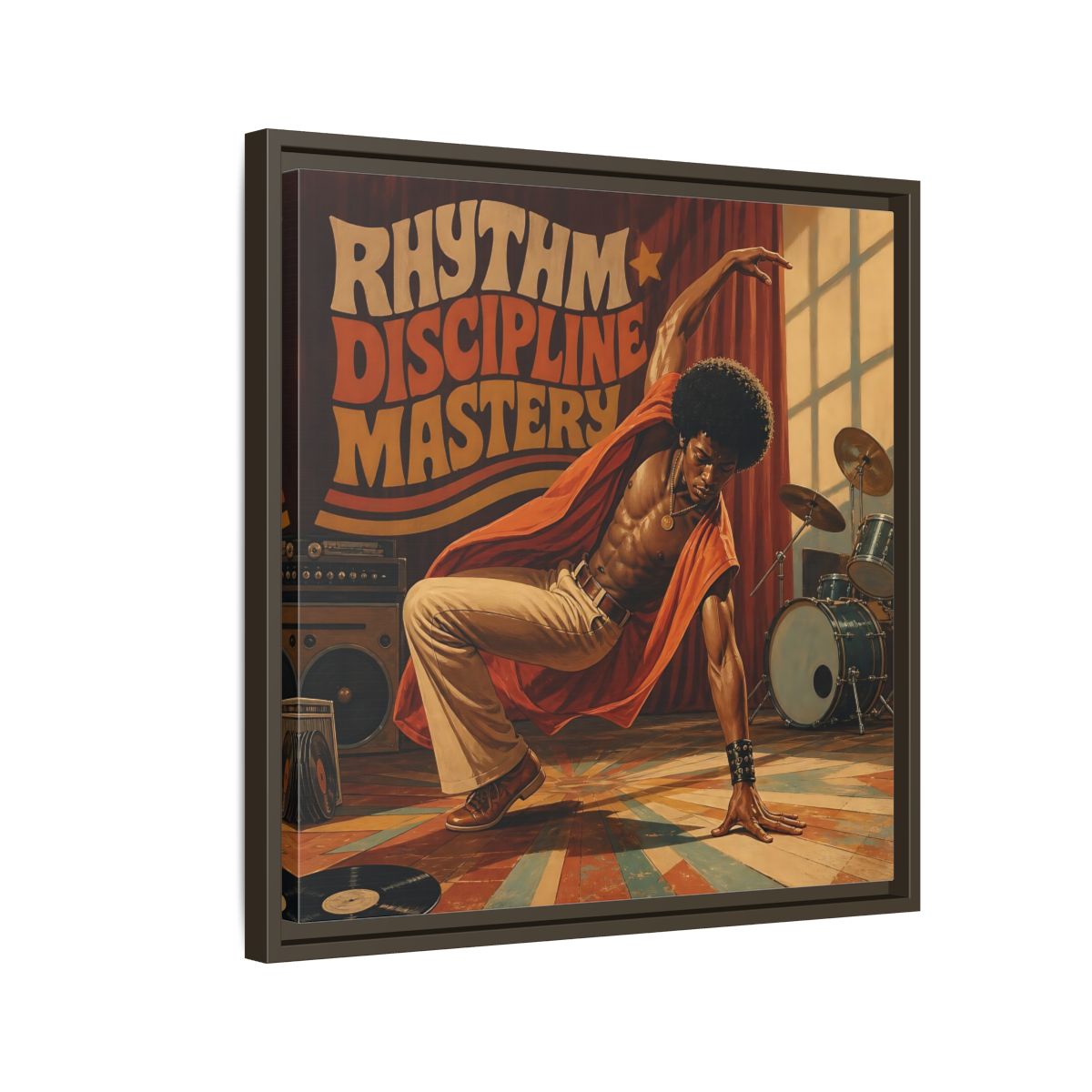 Side Mockup 11. Rhythm Discipline Dancer shown as framed canvas print