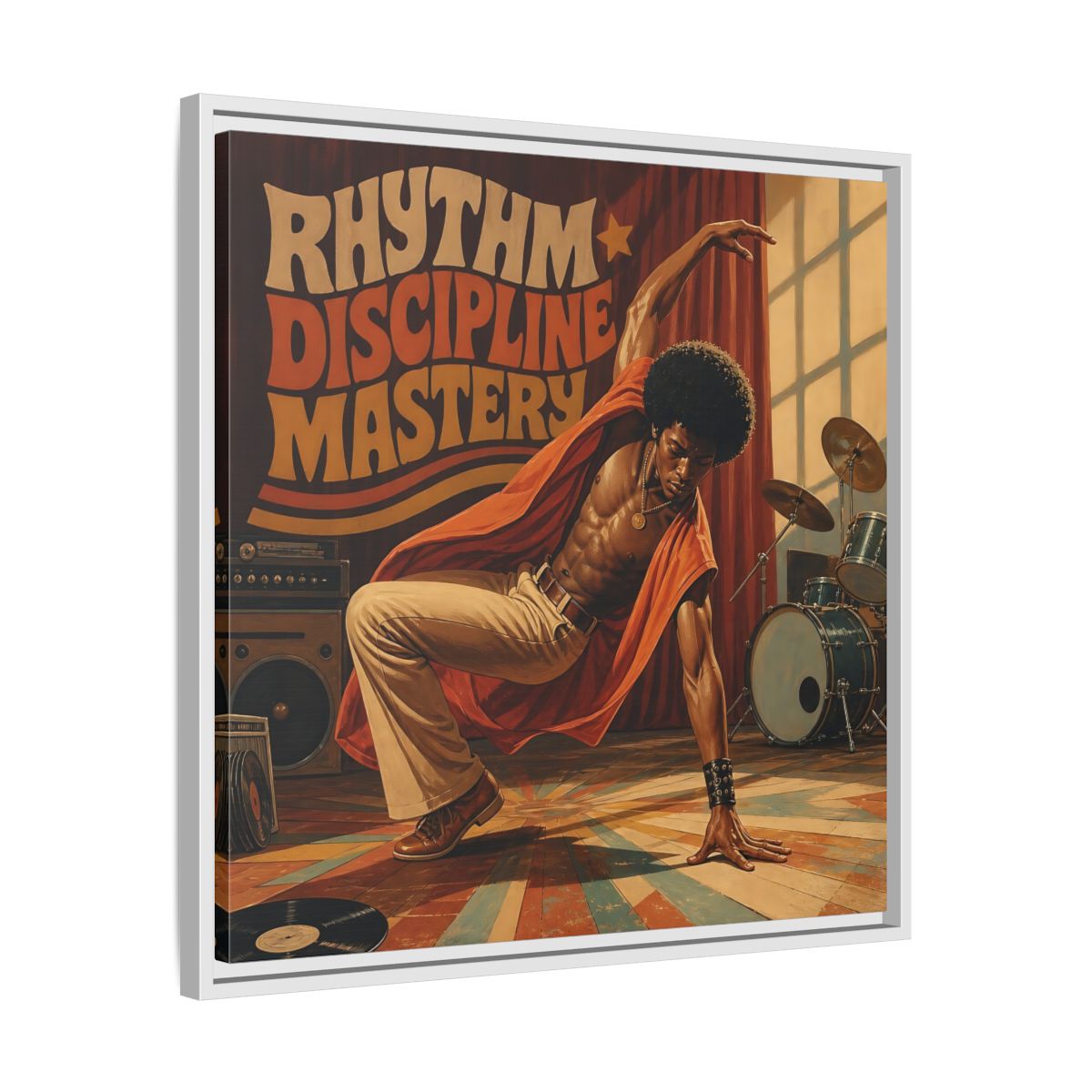 Side Mockup 26. Rhythm Discipline Dancer shown as framed canvas print