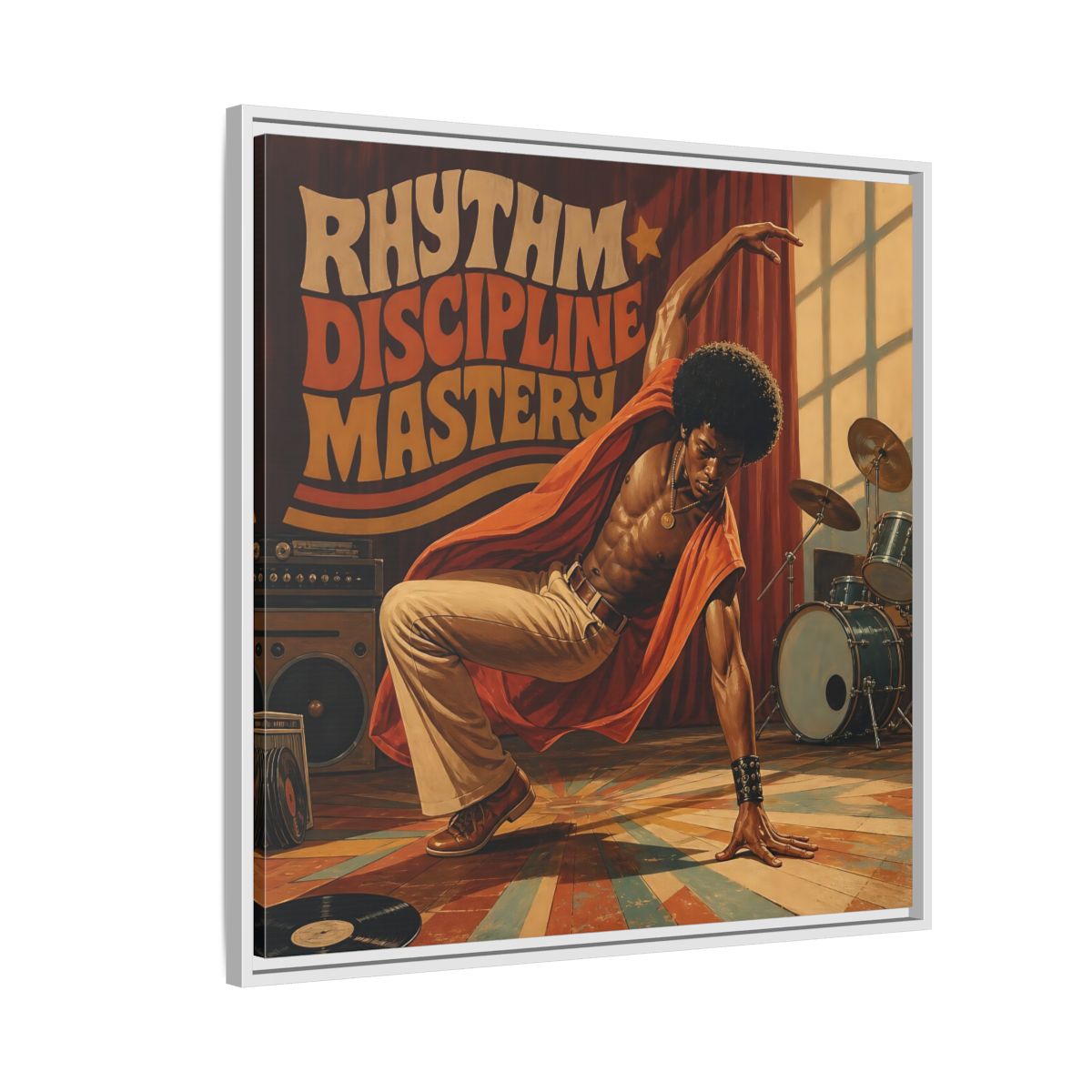 Side Mockup 7. Rhythm Discipline Dancer shown as framed canvas print