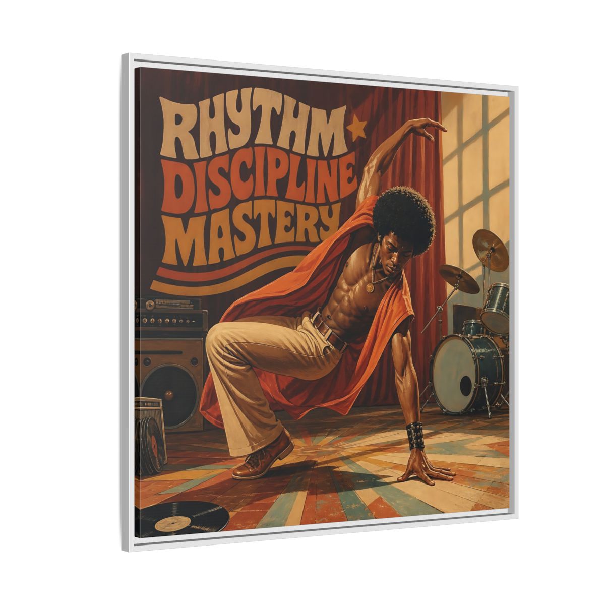 Side Mockup 4. Rhythm Discipline Dancer shown as framed canvas print