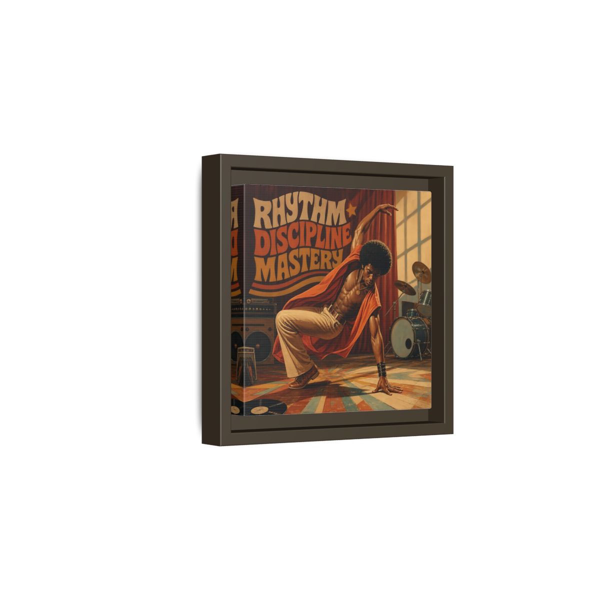 Side Mockup 2. Rhythm Discipline Dancer shown as framed canvas print