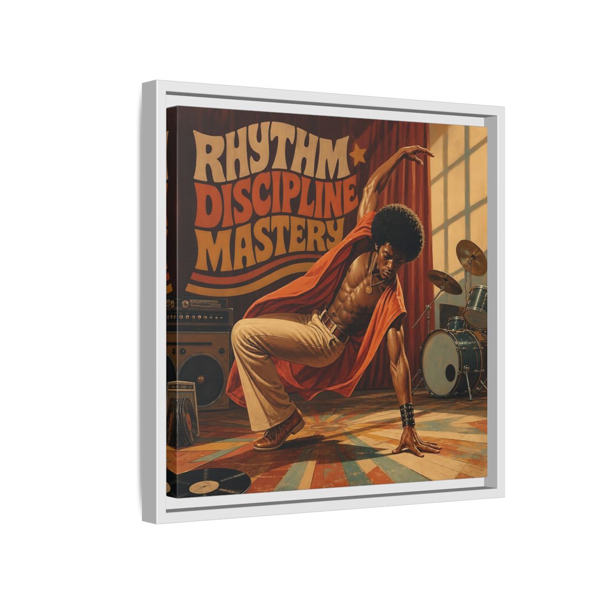 Side Mockup 13. Rhythm Discipline Dancer shown as framed canvas print