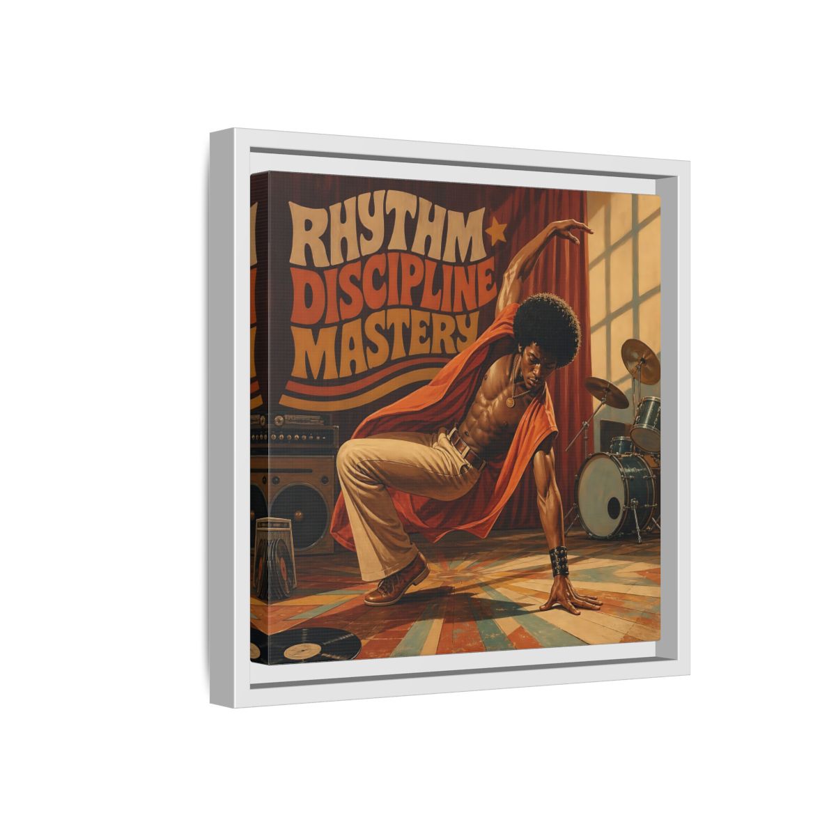 Side Mockup 16. Rhythm Discipline Dancer shown as framed canvas print