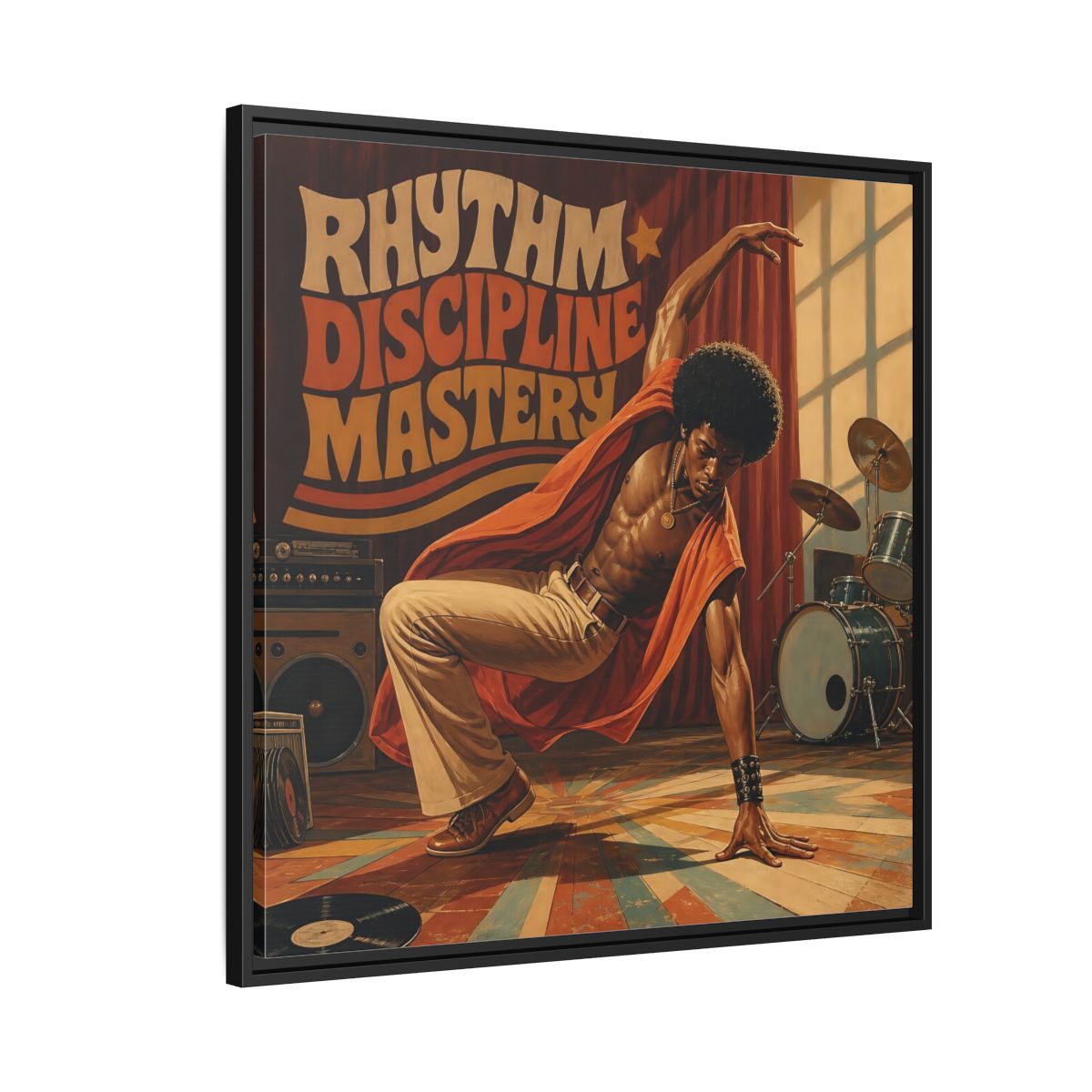 Side Mockup 9. Rhythm Discipline Dancer shown as framed canvas print