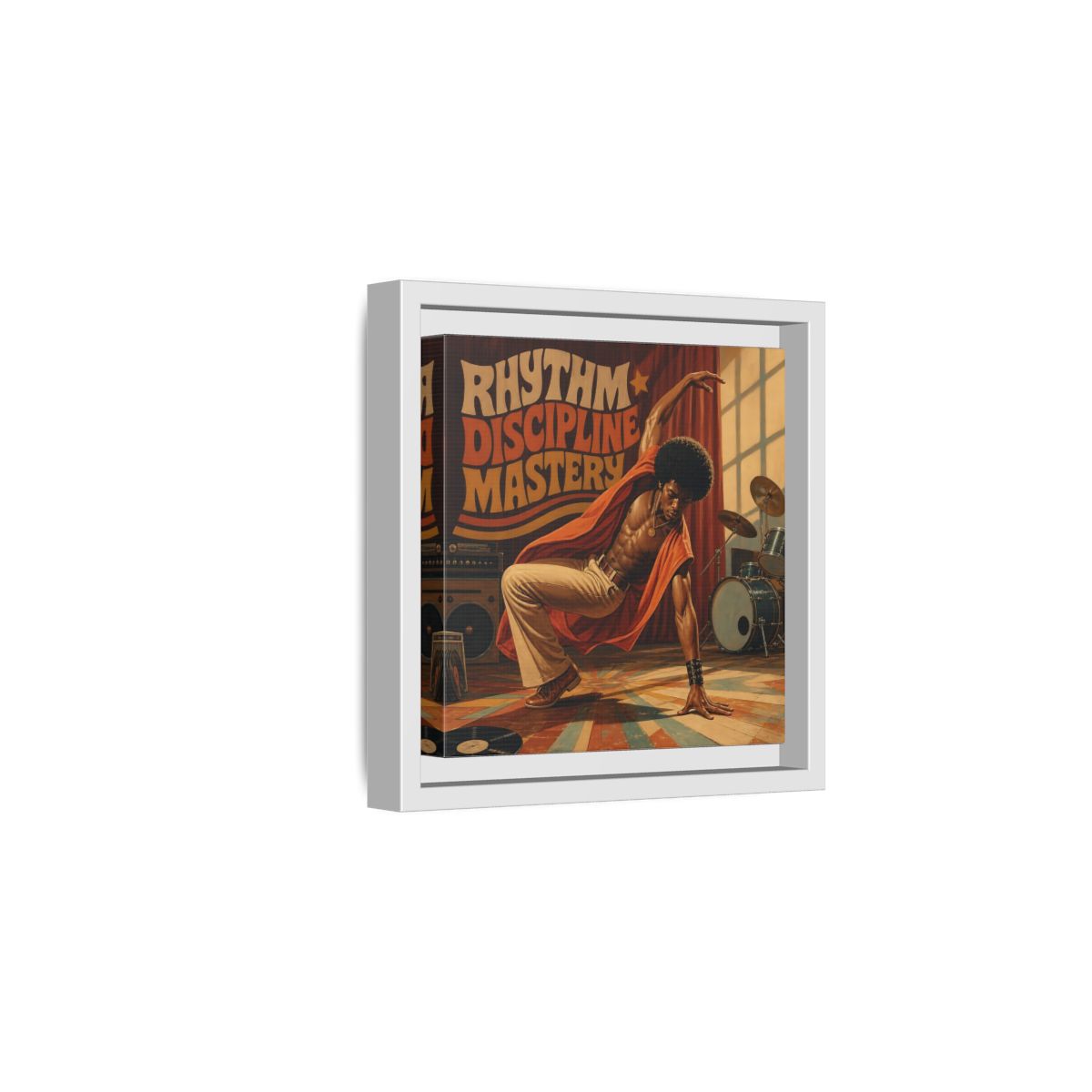 Side Mockup 1. Rhythm Discipline Dancer shown as framed canvas print