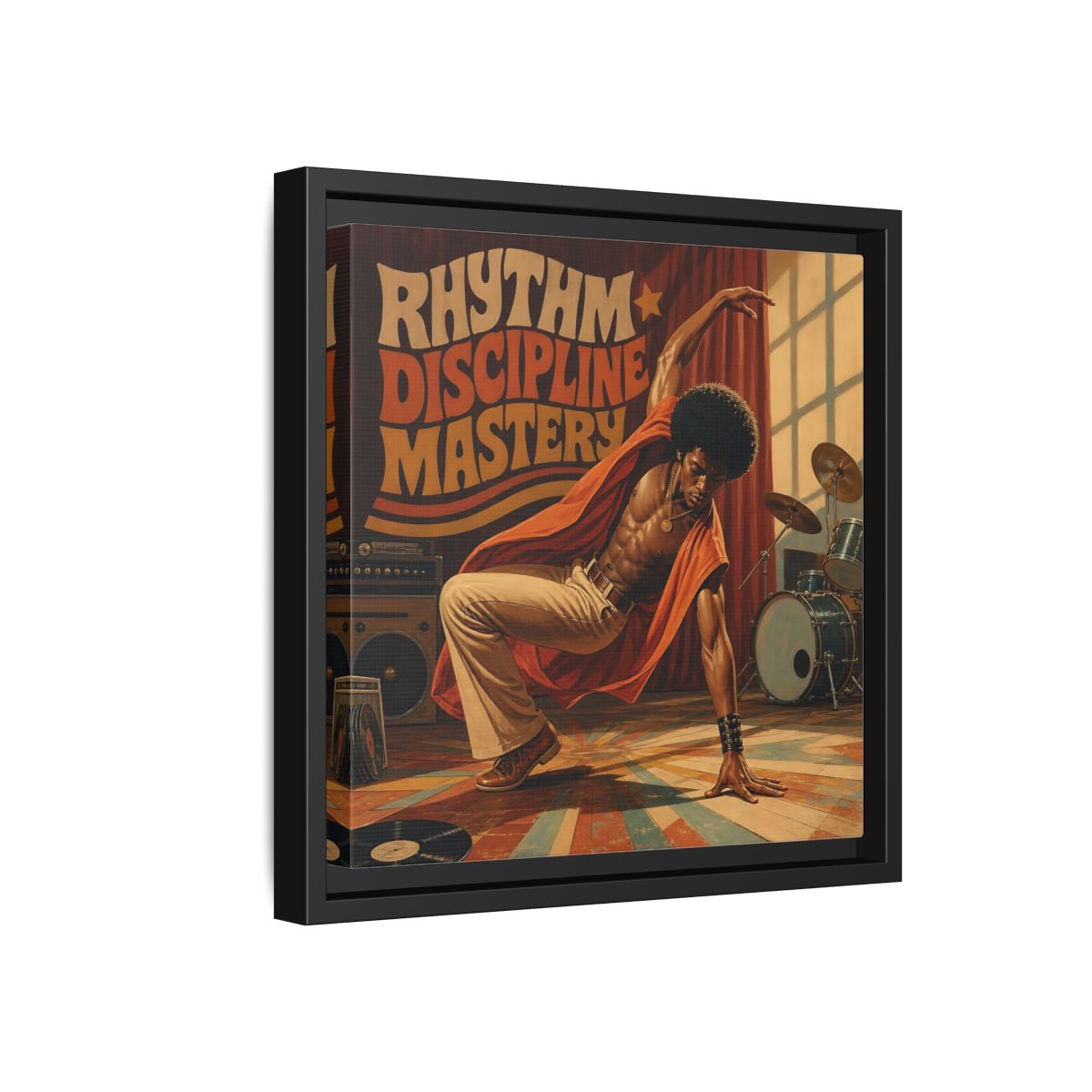 Side Mockup 18. Rhythm Discipline Dancer shown as framed canvas print