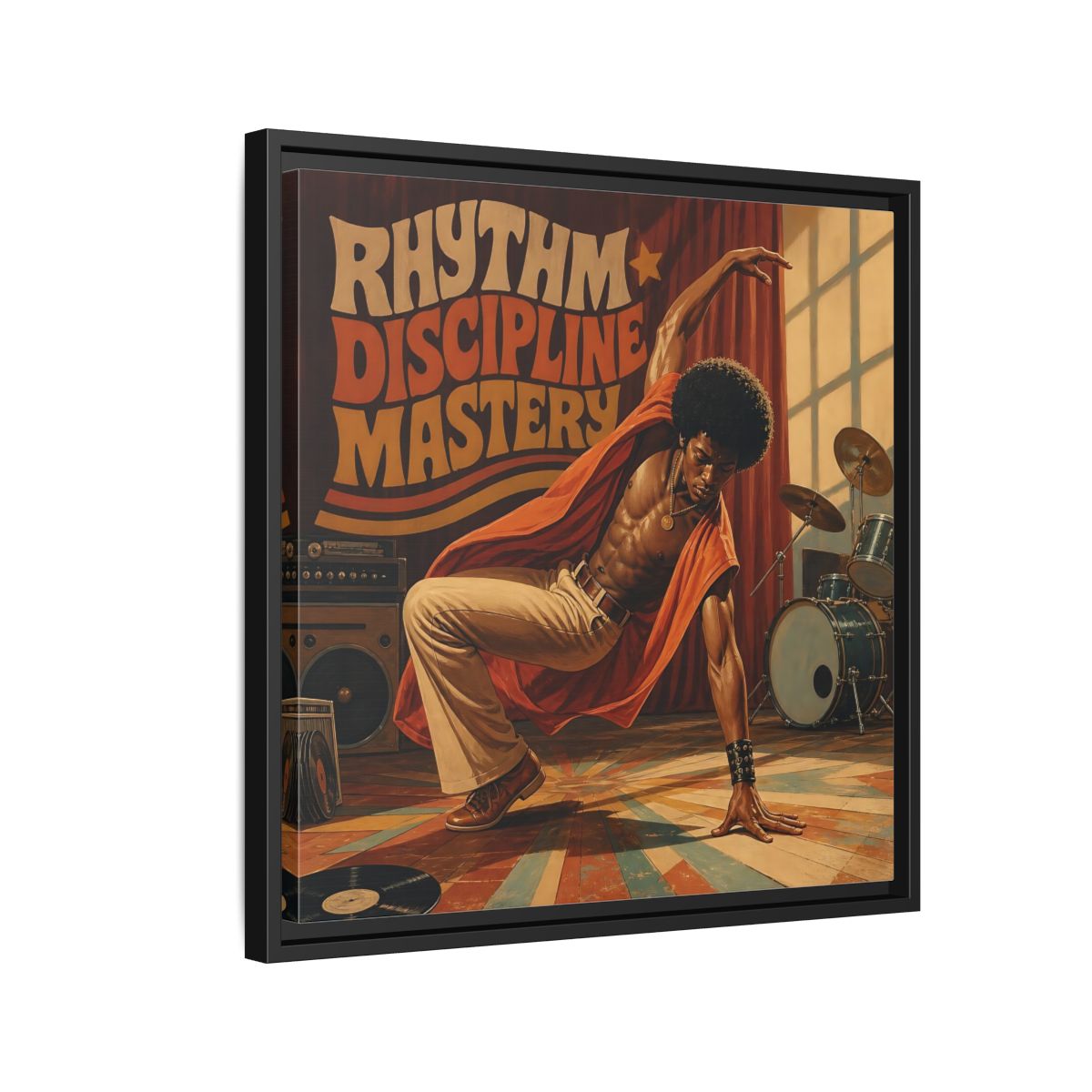 Side Mockup 12. Rhythm Discipline Dancer shown as framed canvas print
