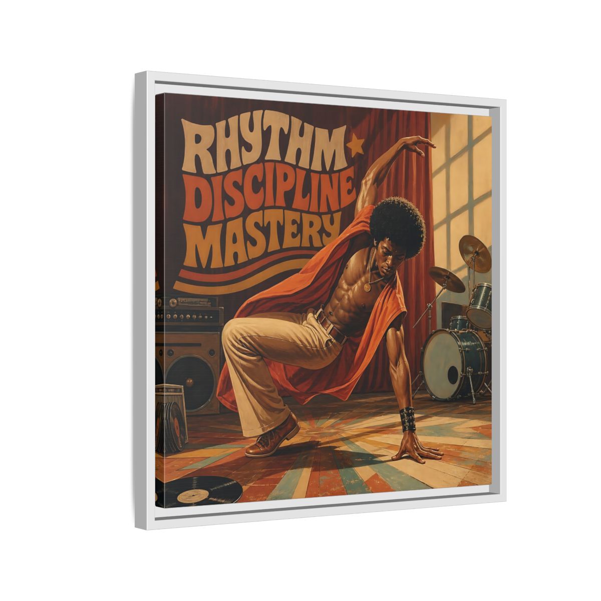 Side Mockup 10. Rhythm Discipline Dancer shown as framed canvas print