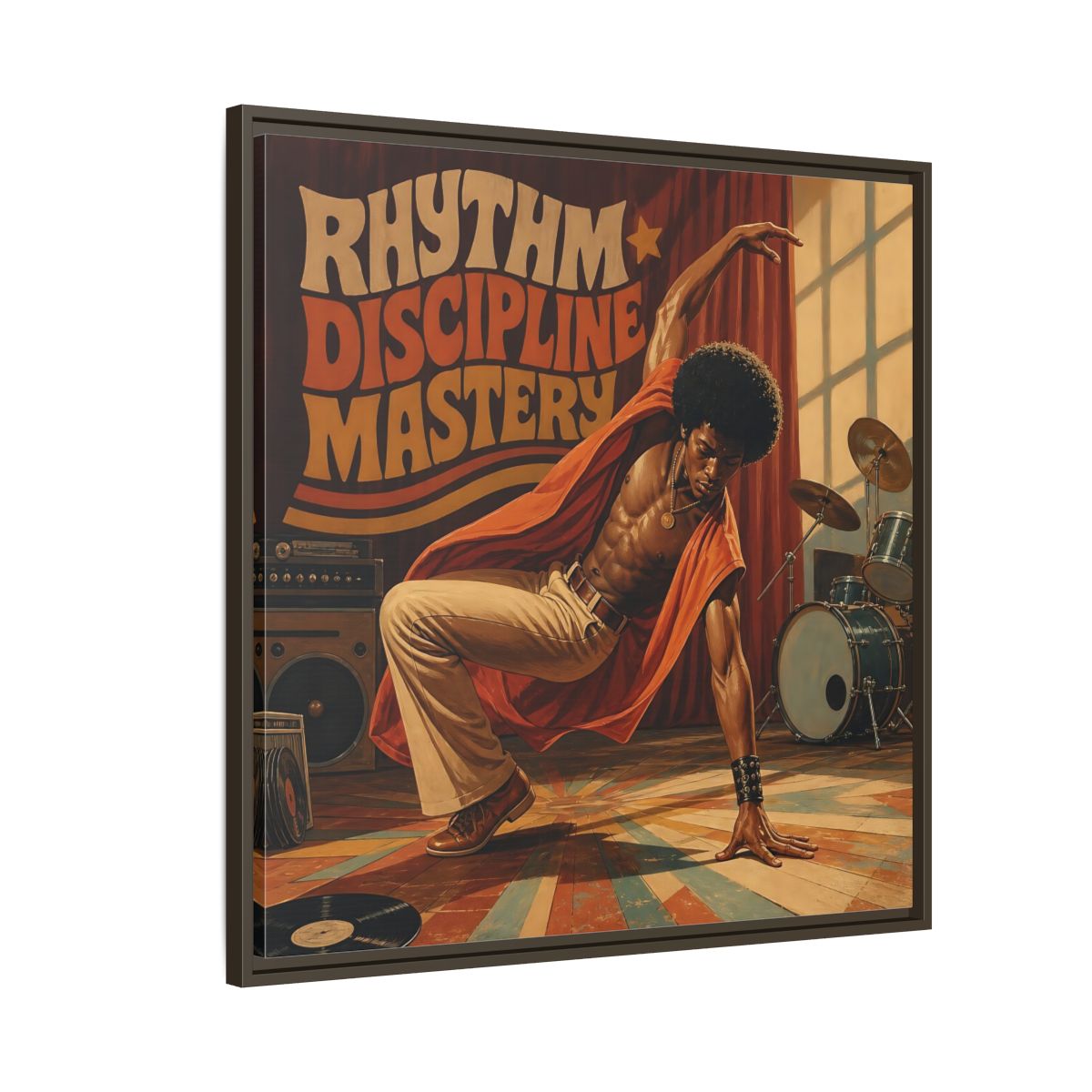 Side Mockup 8. Rhythm Discipline Dancer shown as framed canvas print