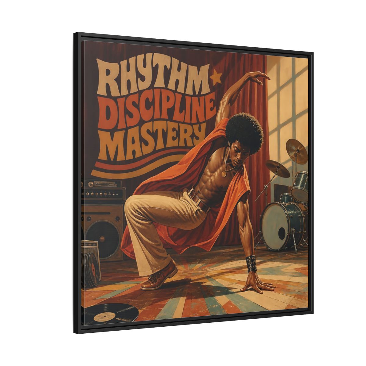 Side Mockup 6. Rhythm Discipline Dancer shown as framed canvas print