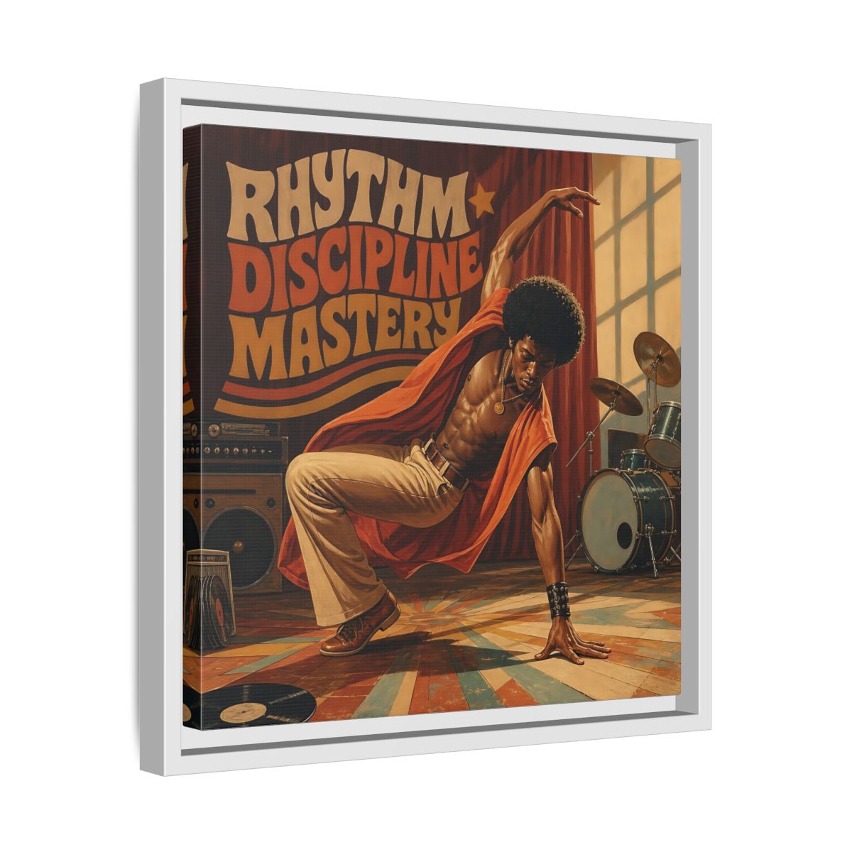 Side Mockup 28. Rhythm Discipline Dancer shown as framed canvas print