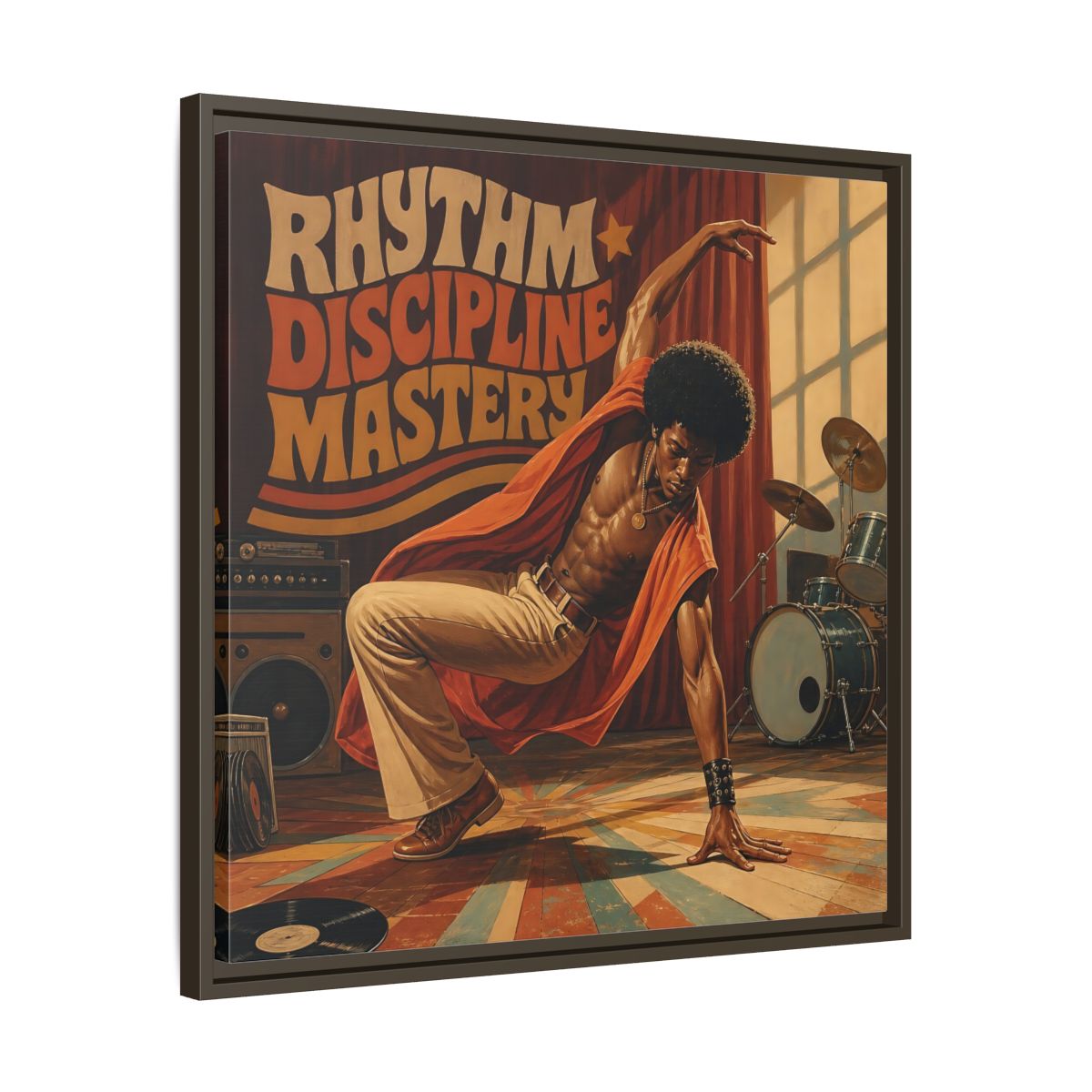 Side Mockup 27. Rhythm Discipline Dancer shown as framed canvas print