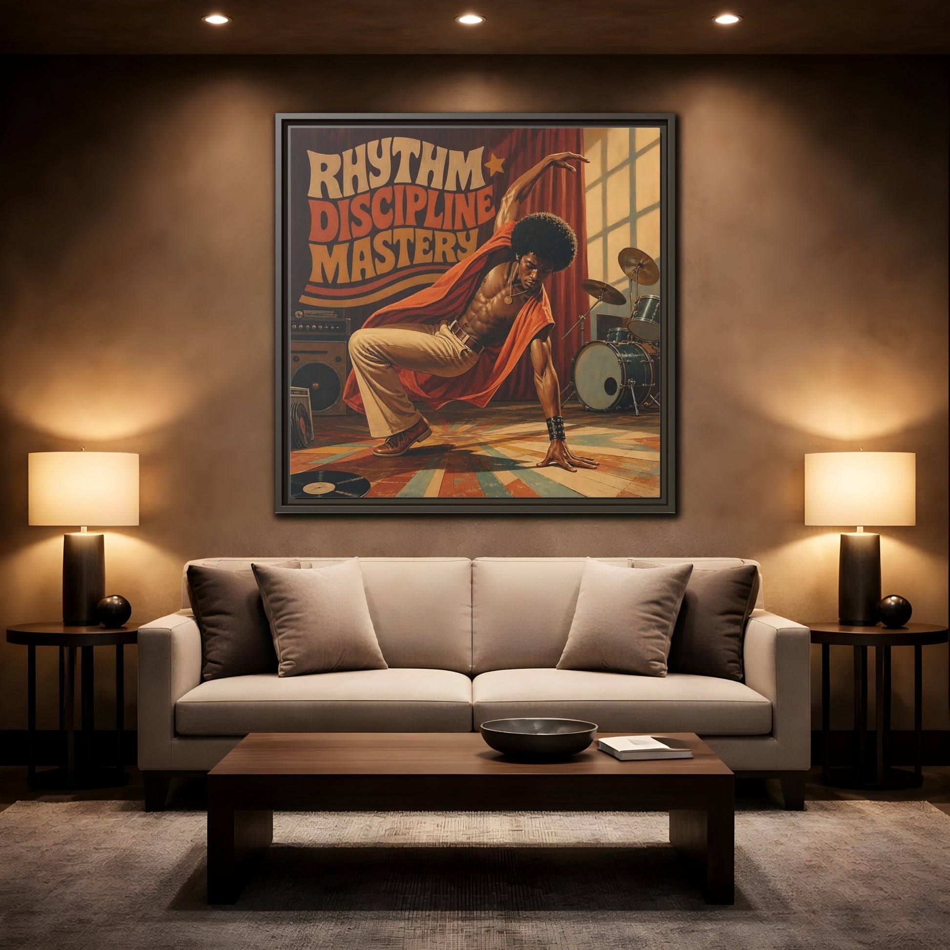 Mockup 2. Rhythm Discipline Dancer shown as framed canvas print