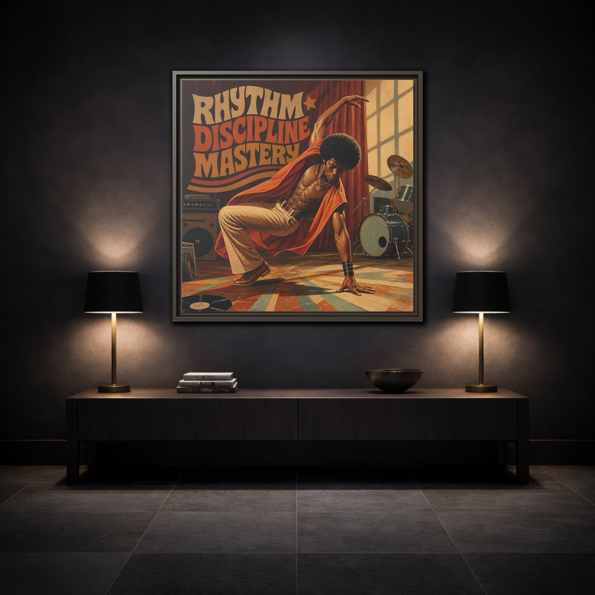 Mockup 3. Rhythm Discipline Dancer shown as framed canvas print