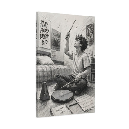 Main Mockup. Rhythm Is Life Drummer shown as canvas print