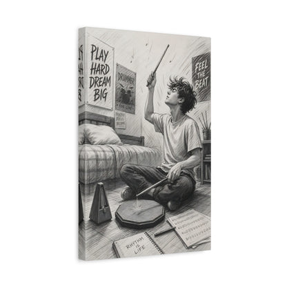 Side Mockup 4. Rhythm Is Life Drummer shown as canvas print