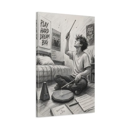 Side Mockup 2. Rhythm Is Life Drummer shown as canvas print