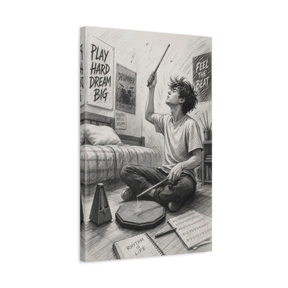 Side Mockup 3. Rhythm Is Life Drummer shown as canvas print