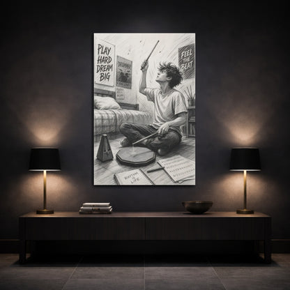 Mockup 3. Rhythm Is Life Drummer shown as canvas print