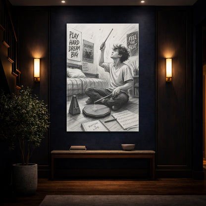 Mockup 4. Rhythm Is Life Drummer shown as canvas print