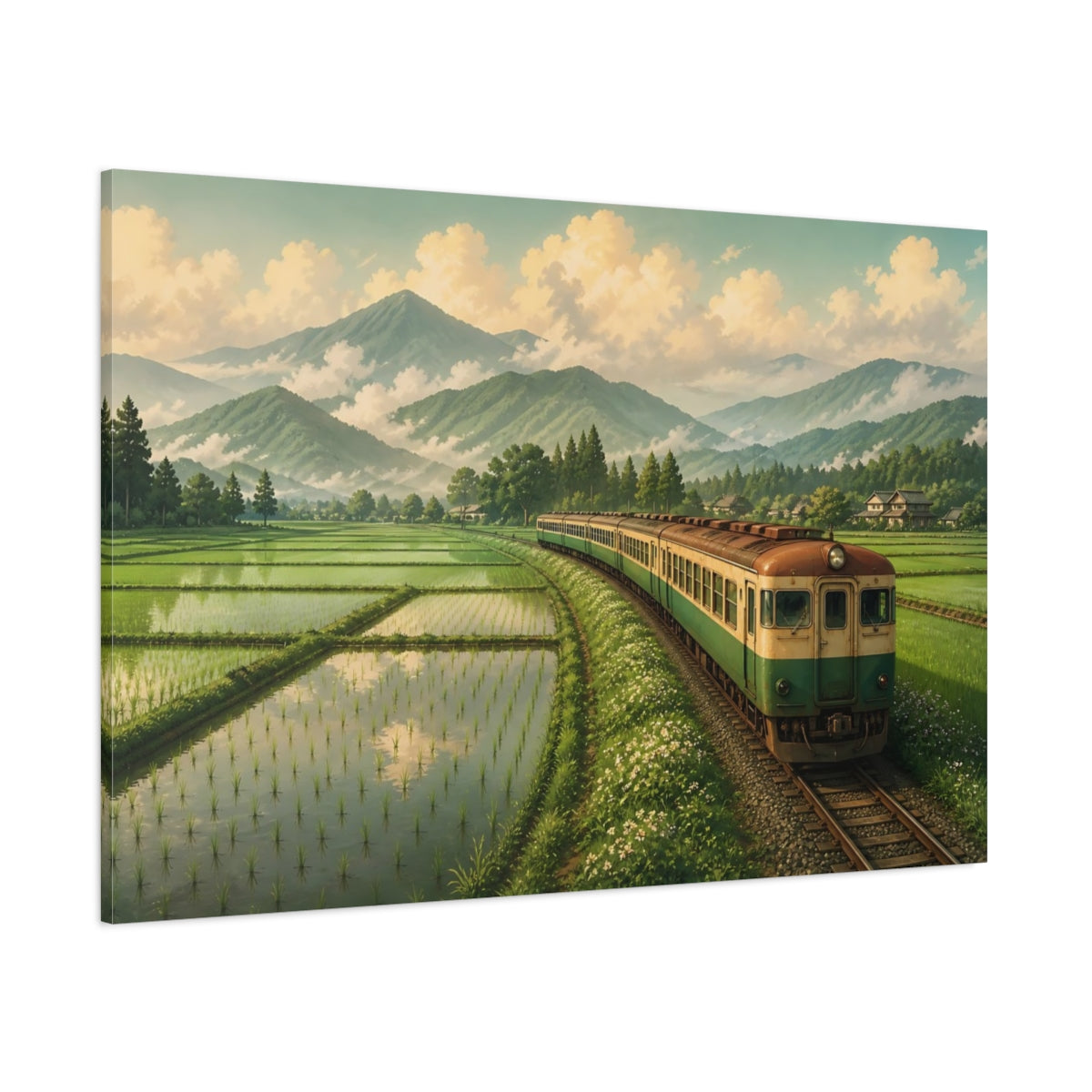 Side Mockup 1. Rice Field Railway shown as canvas print
