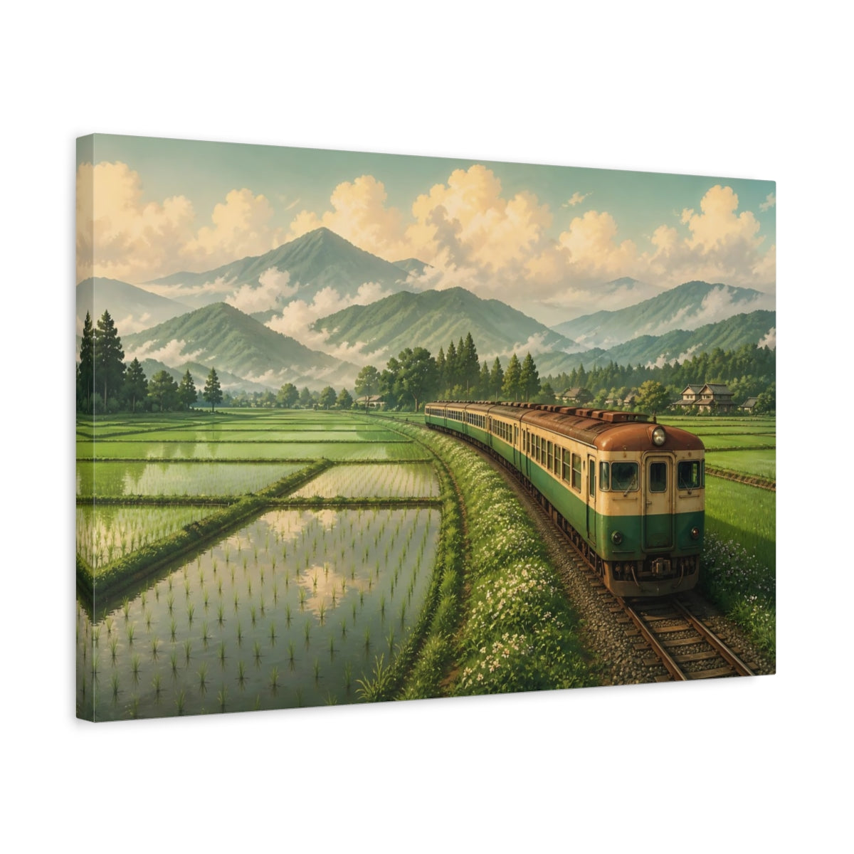 Side Mockup 3. Rice Field Railway shown as canvas print