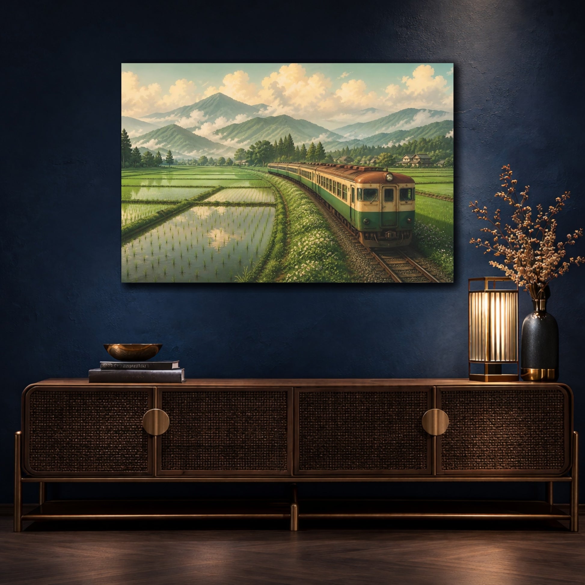 Mockup 4. Rice Field Railway shown as canvas print