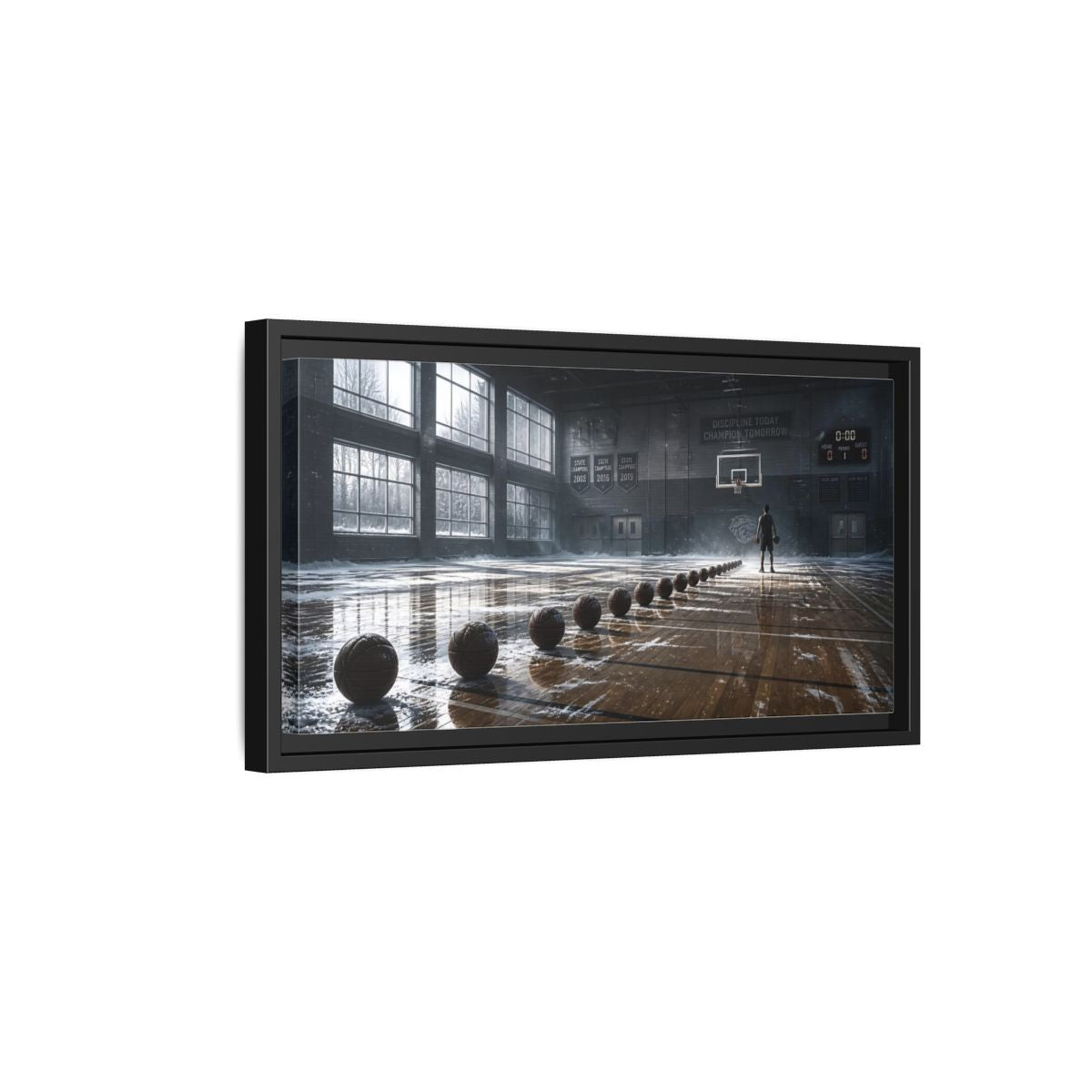 Side Mockup 8. Rim-Lit Basketball Practice shown as framed canvas print