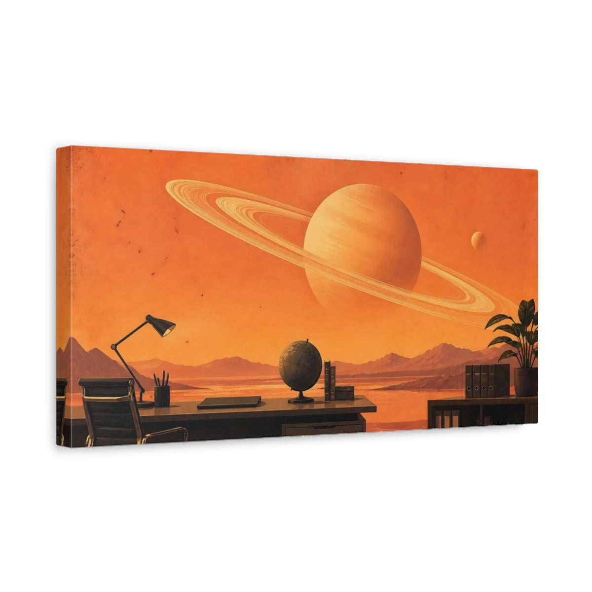 Side Mockup 3. Ringed Planet Office Vista shown as canvas print