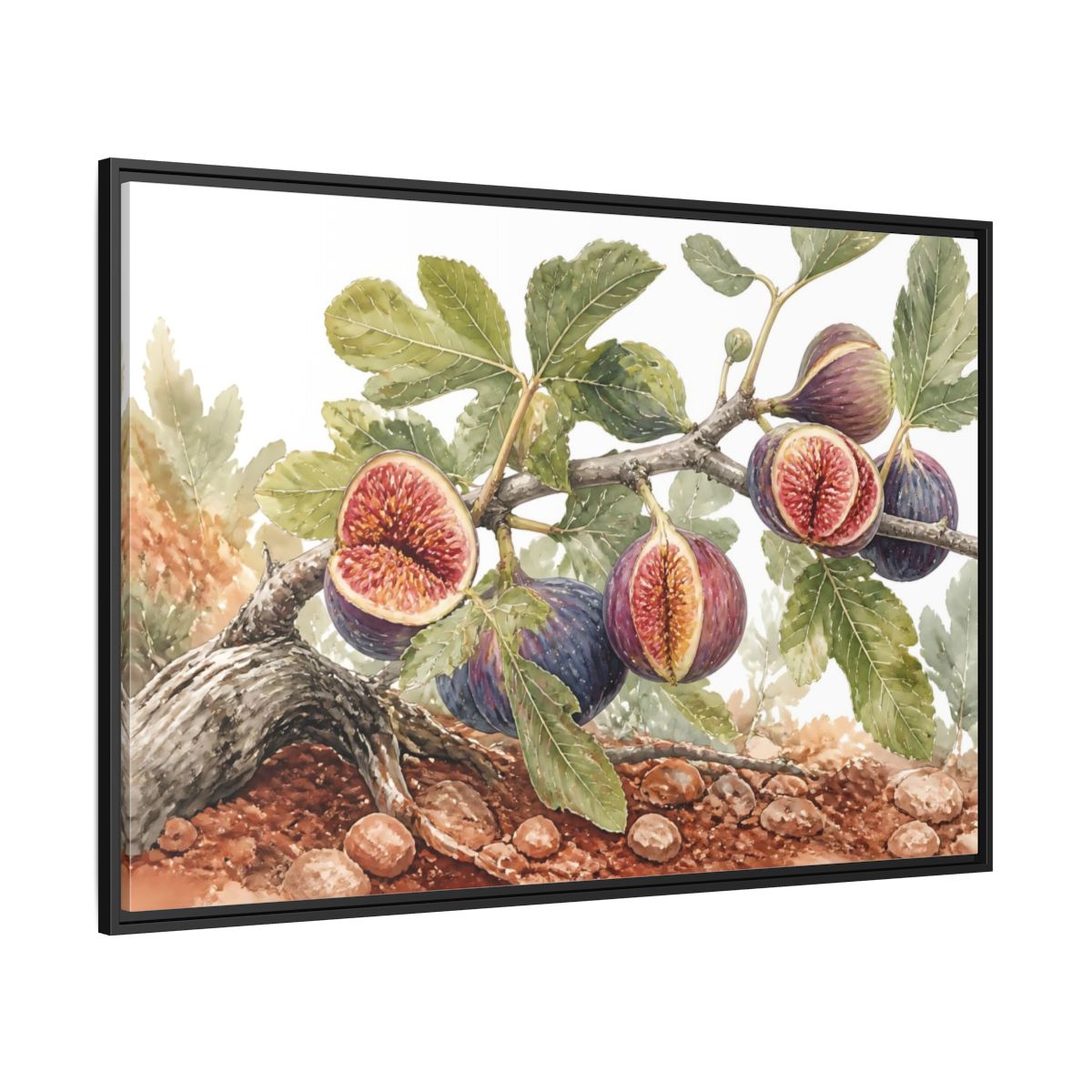 Side Mockup 12. Ripe Fig Branch shown as framed canvas print