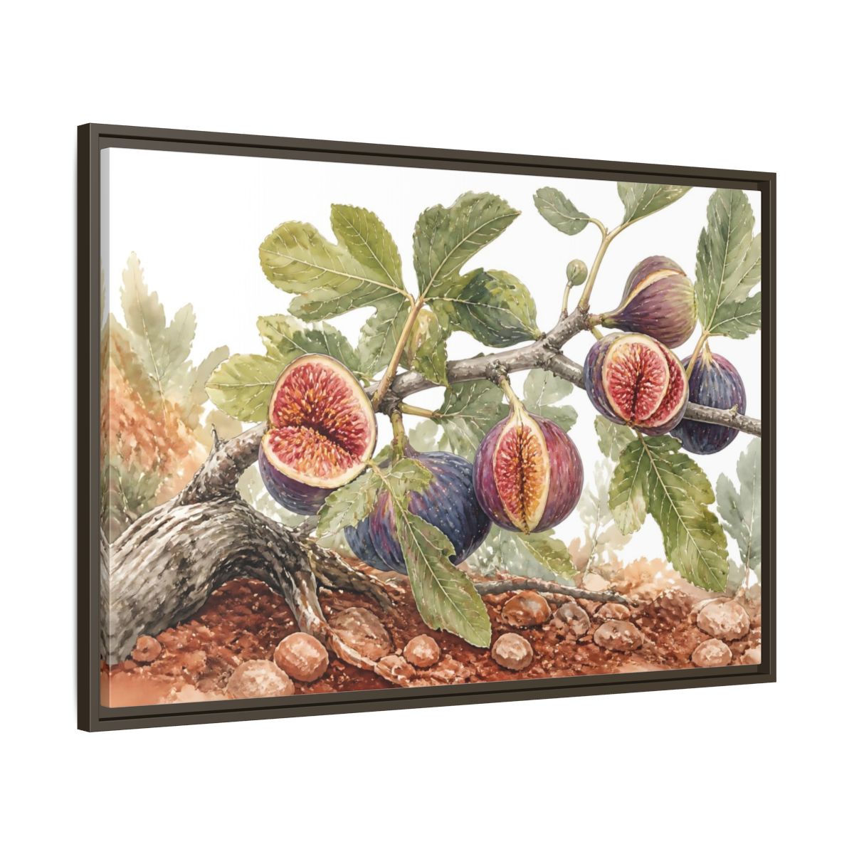 Main Mockup. Ripe Fig Branch shown as framed canvas print