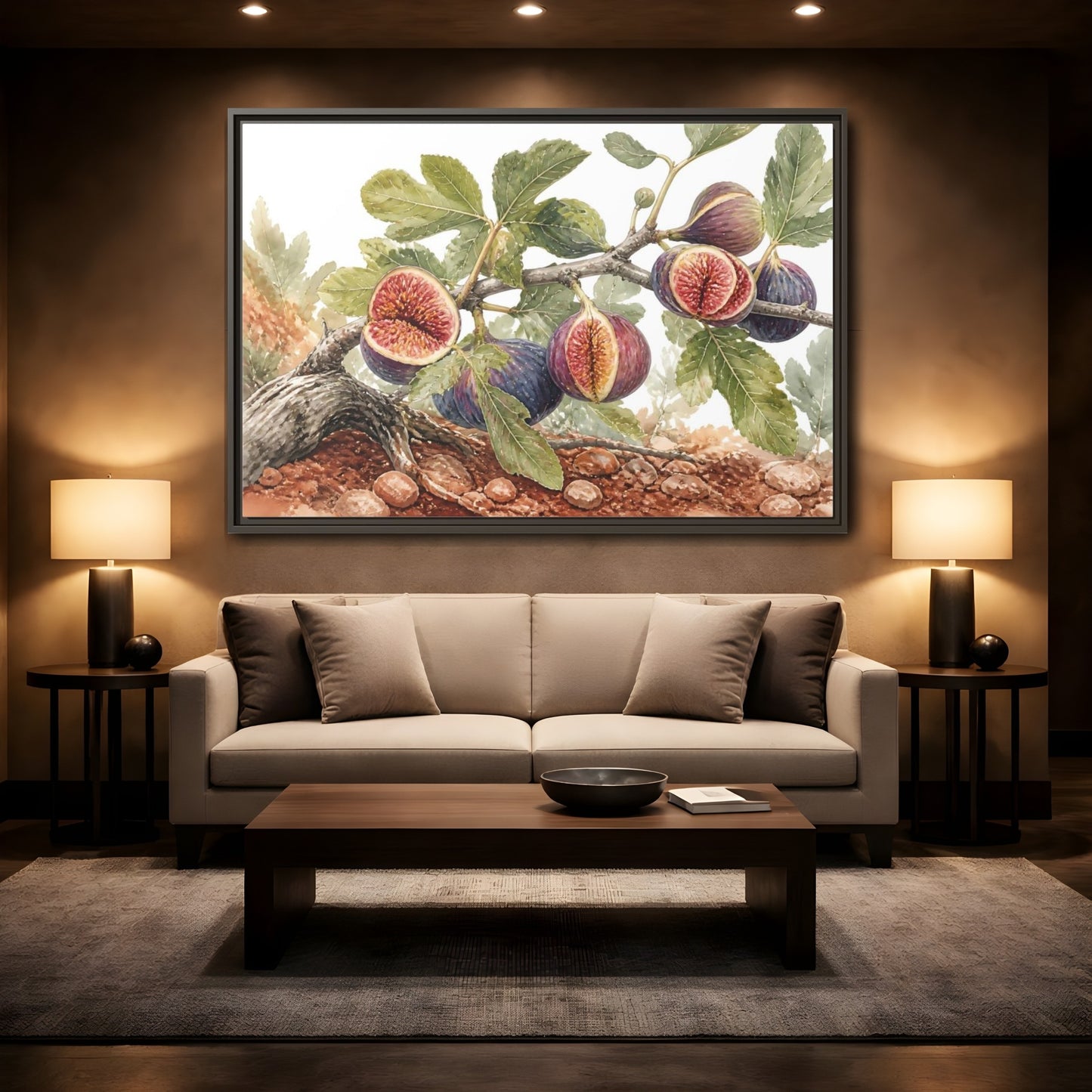 Mockup 2. Ripe Fig Branch shown as framed canvas print
