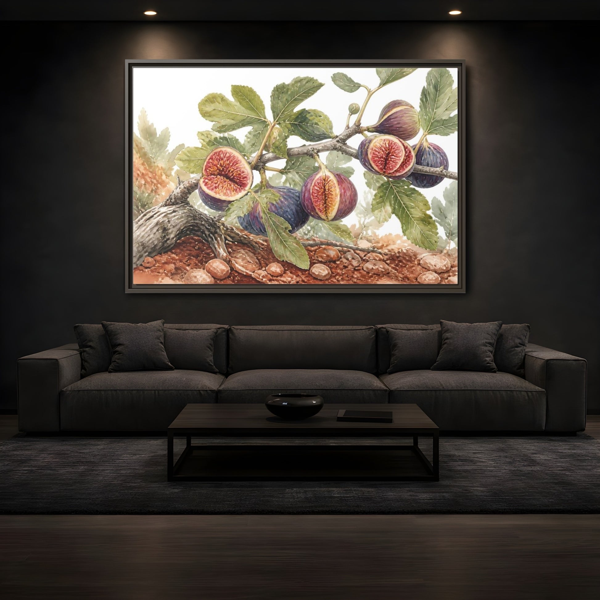 Mockup 3. Ripe Fig Branch shown as framed canvas print