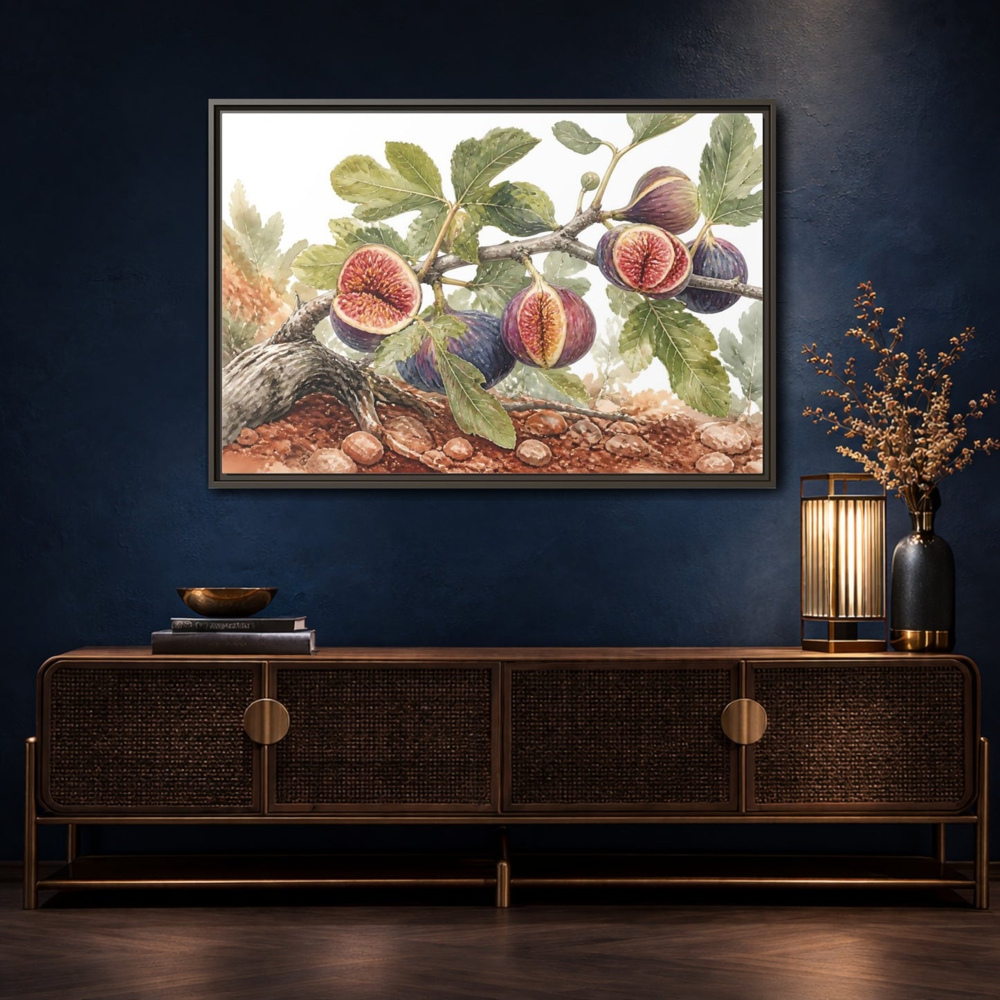 Mockup 4. Ripe Fig Branch shown as framed canvas print