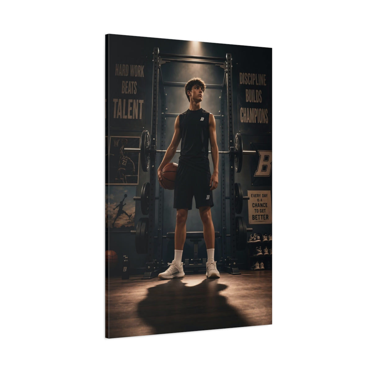 Side Mockup 1. Rising Basketball Champion shown as canvas print