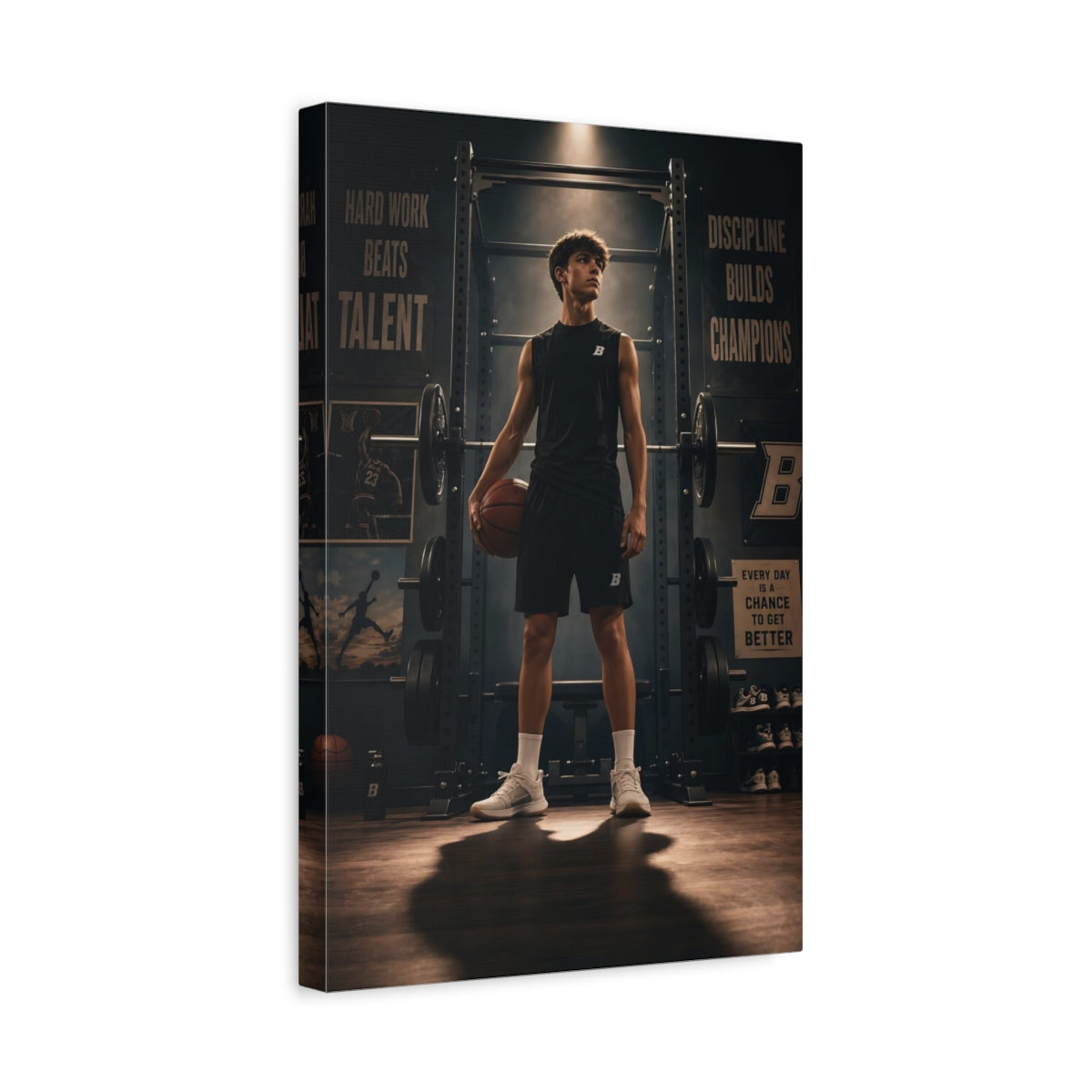 Side Mockup 4. Rising Basketball Champion shown as canvas print