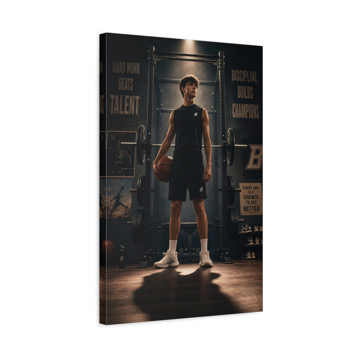 Side Mockup 3. Rising Basketball Champion shown as canvas print