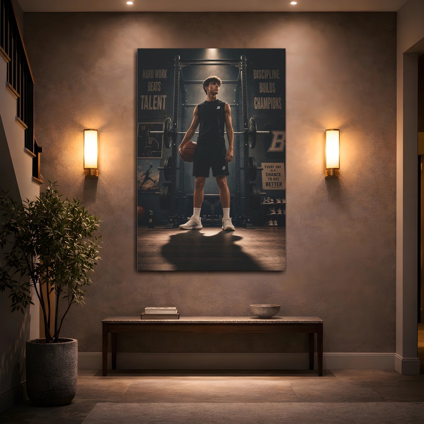Mockup 2. Rising Basketball Champion shown as canvas print