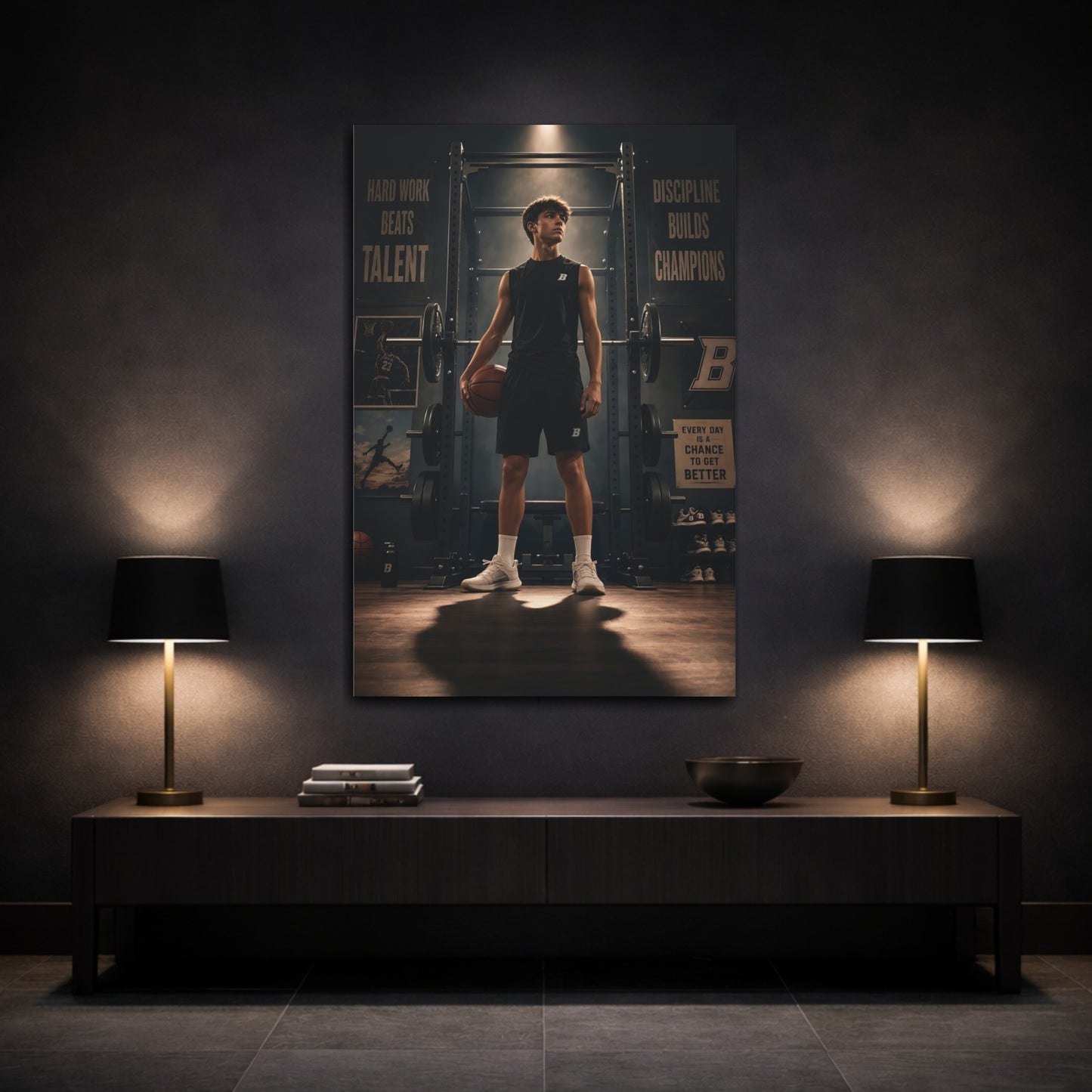 Mockup 3. Rising Basketball Champion shown as canvas print