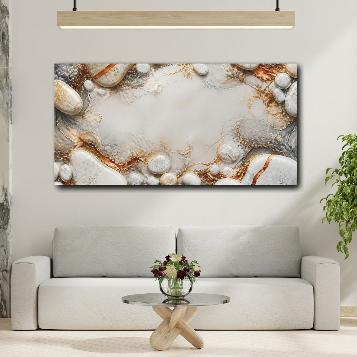 Mockup 2. River Stones Abstract Accent shown as canvas print
