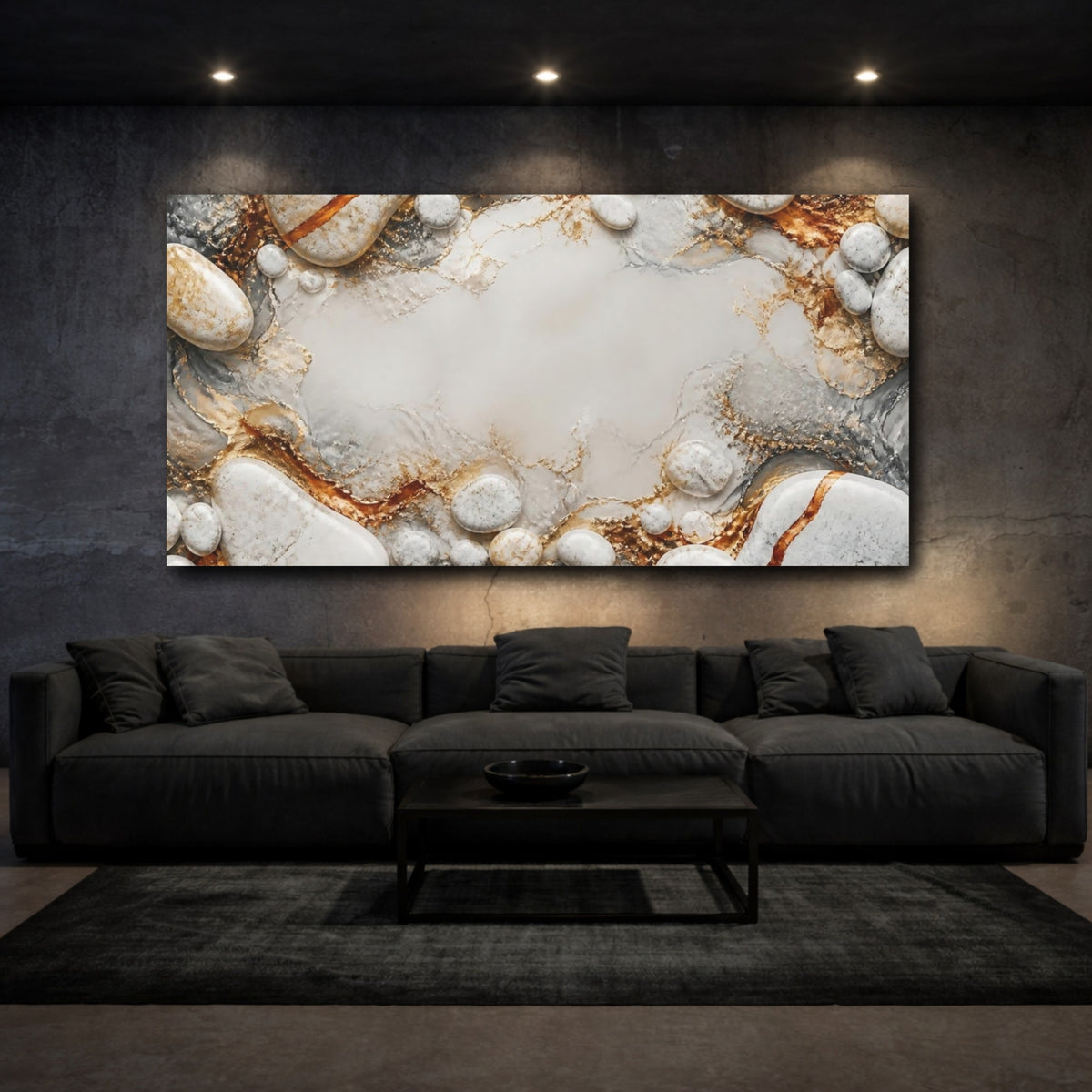 Mockup 3. River Stones Abstract Accent shown as canvas print