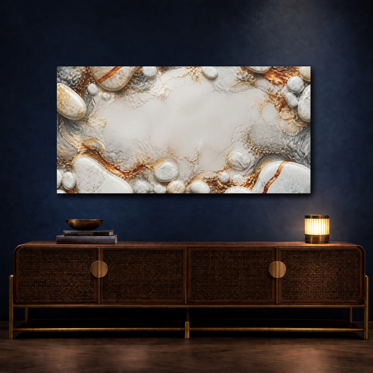 Mockup 4. River Stones Abstract Accent shown as canvas print